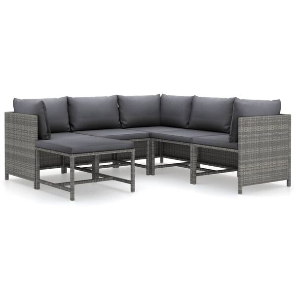vidaXL 6 Piece Garden Lounge Set with Cushions Poly Rattan Grey