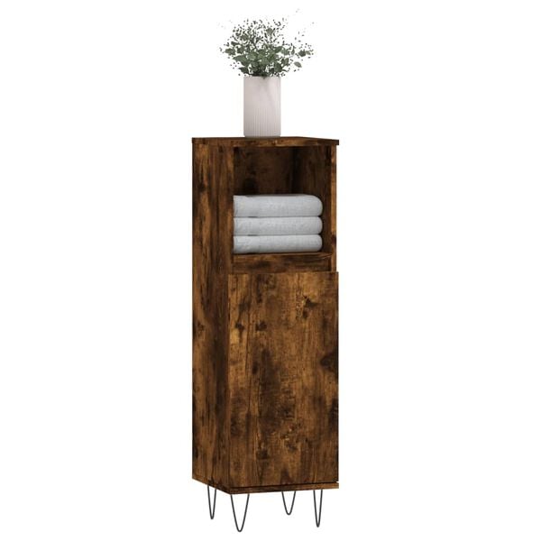 vidaXL Bathroom Cabinet Smoked Oak 30x30x100 cm Engineered Wood