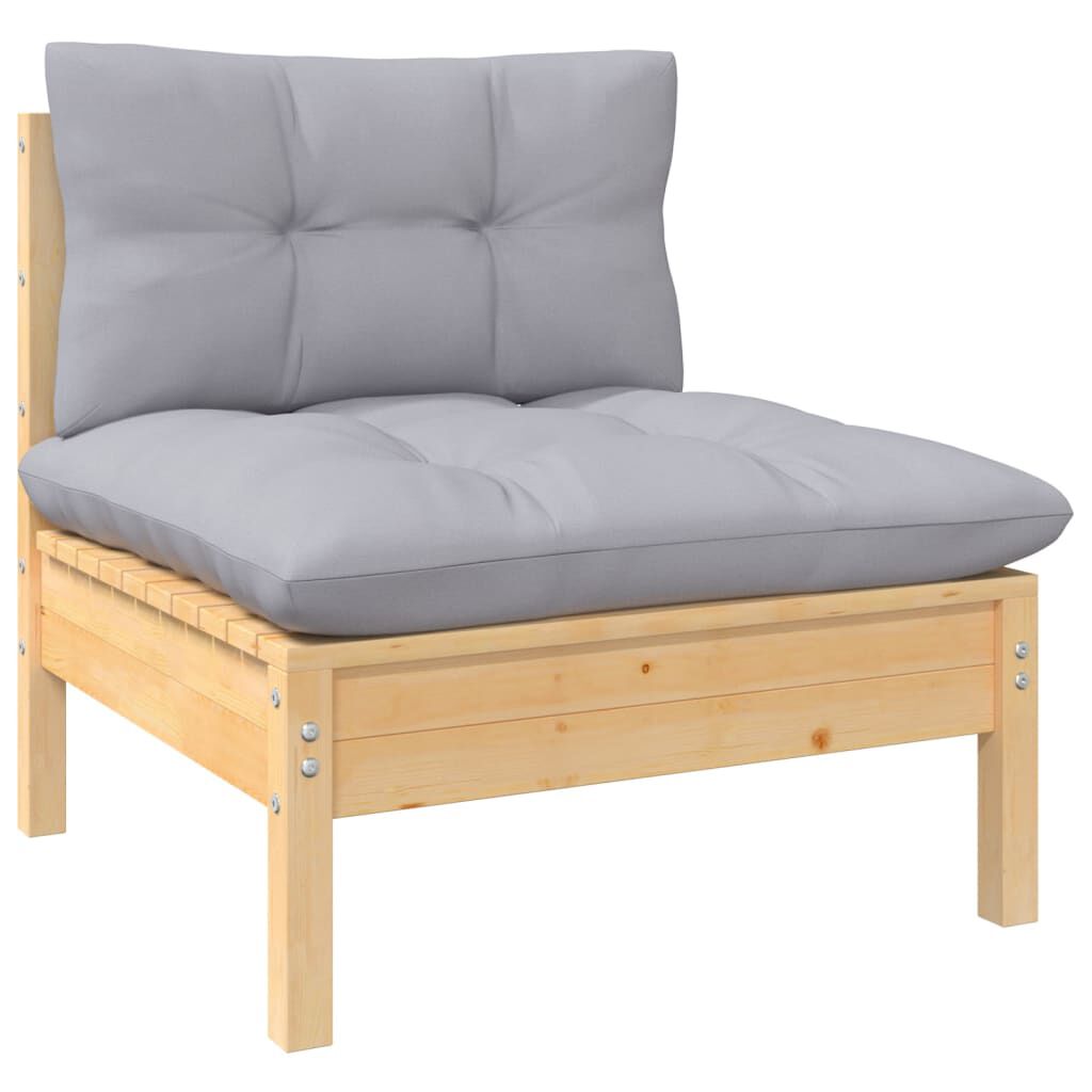vidaXL 14 Piece Garden Lounge Set with Grey Cushions Pinewood