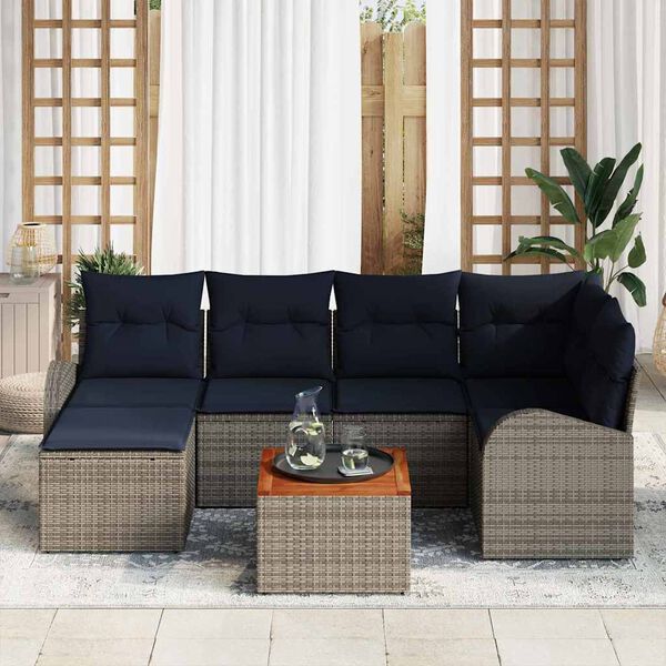 vidaXL Garden Sofa Set with Cushion 7 pcs Grey Poly Rattan