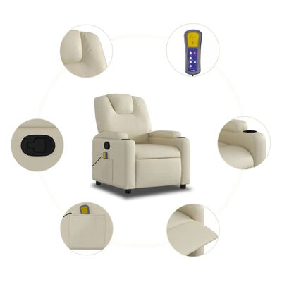 vidaXL Massage Recliner Chair Cream Faux Leather