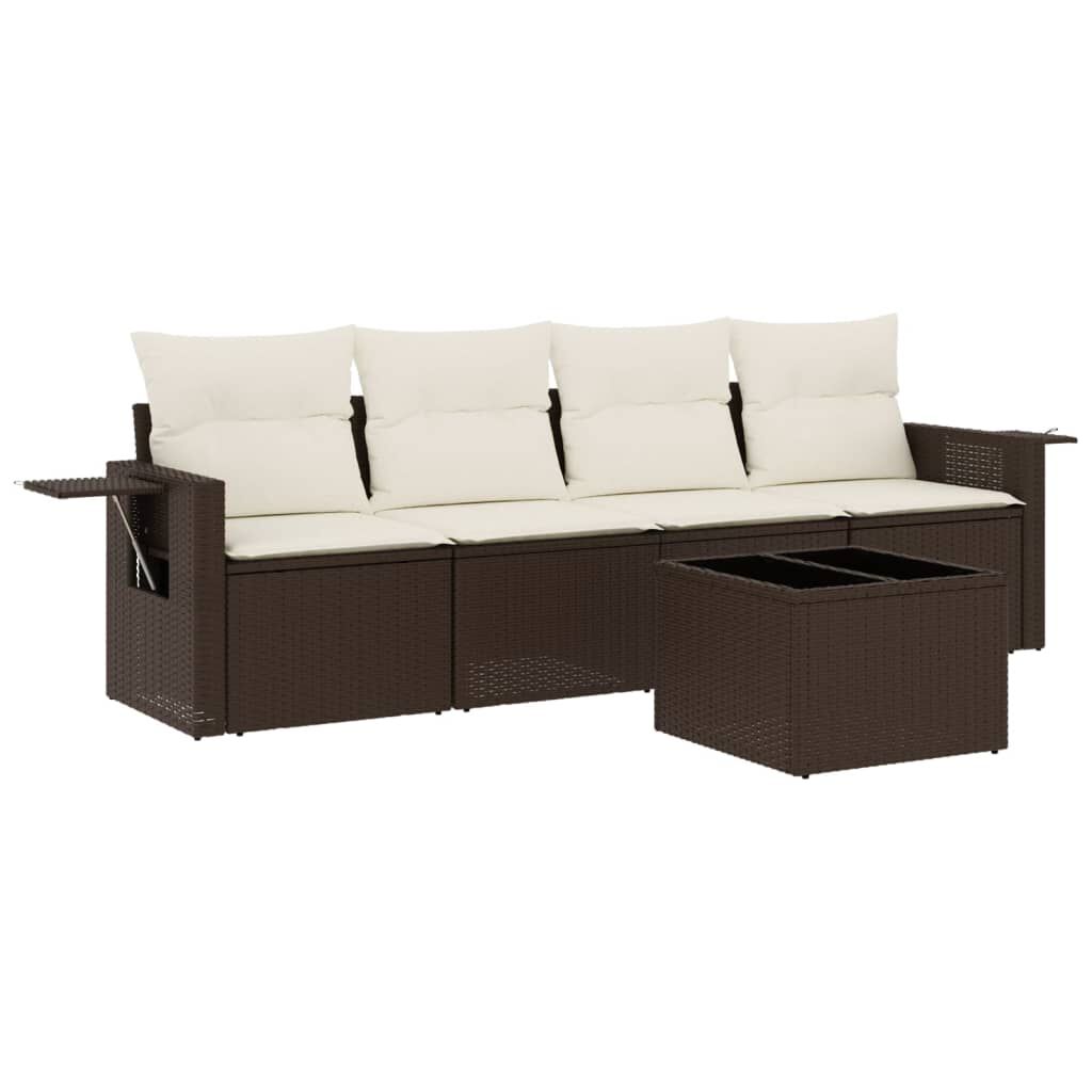 vidaXL 5 Piece Garden Sofa Set with Cushions Brown Poly Rattan