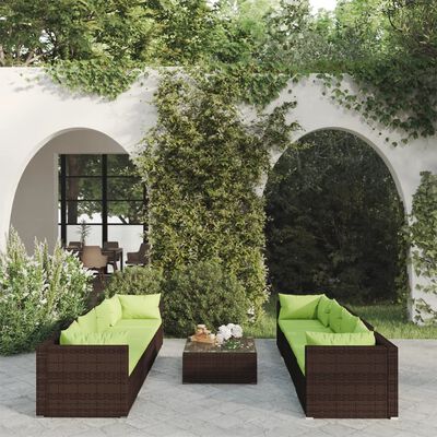 vidaXL 9 Piece Garden Lounge Set with Cushions Poly Rattan Brown