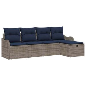 vidaXL Garden Sofa Set with Cushion 5 pcs Grey and Navy Poly Rattan