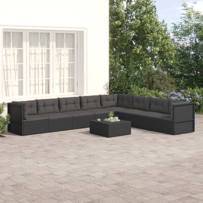 vidaXL 8 Piece Garden Lounge Set with Cushions Black Poly Rattan