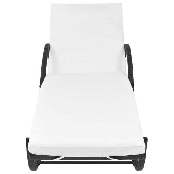 vidaXL Sun Lounger with Cushion & Table Poly Rattan Black