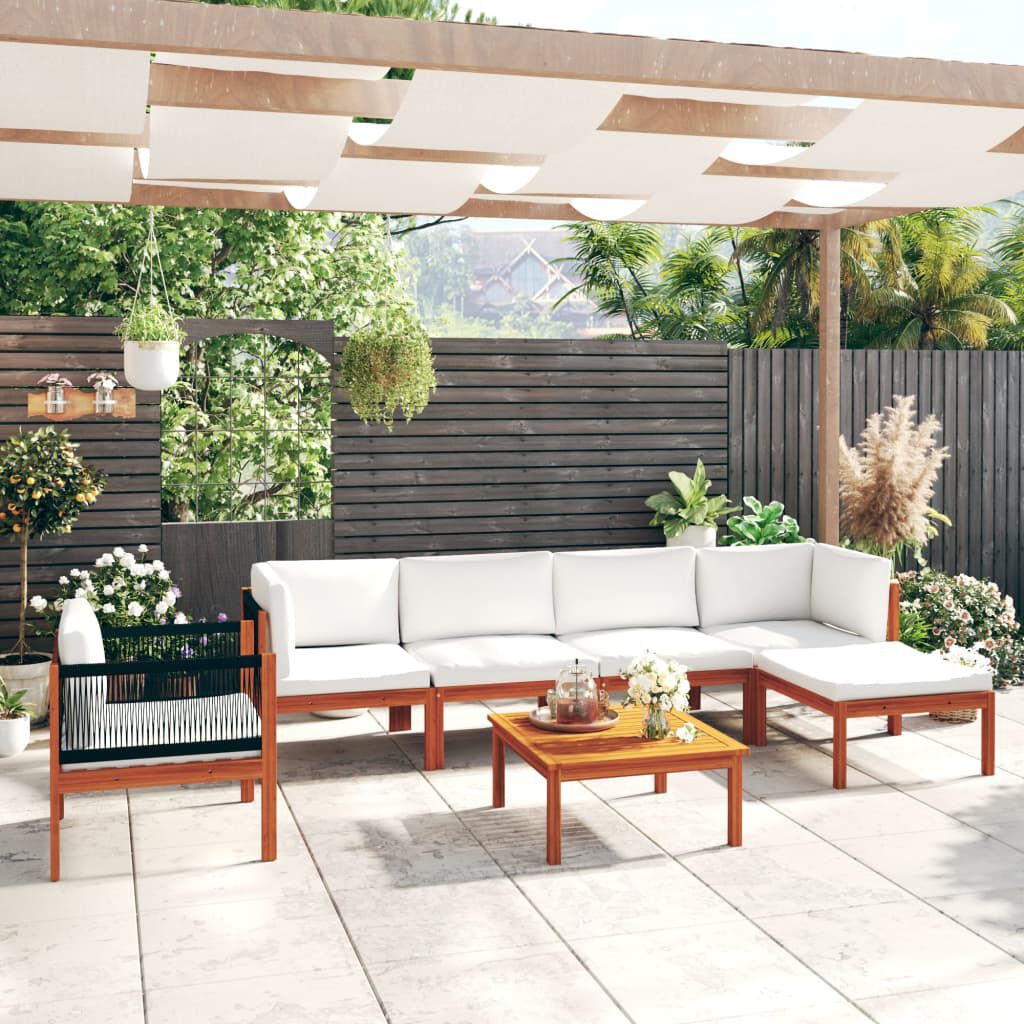 vidaXL 7 Piece Garden Lounge Set with Cushions Cream Solid Acacia Wood