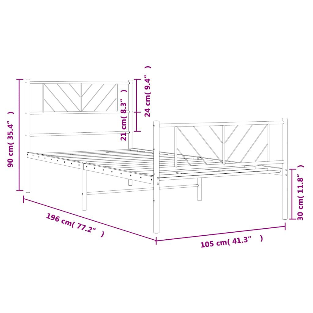 vidaXL Metal Bed Frame without Mattress with Footboard White 100x190cm