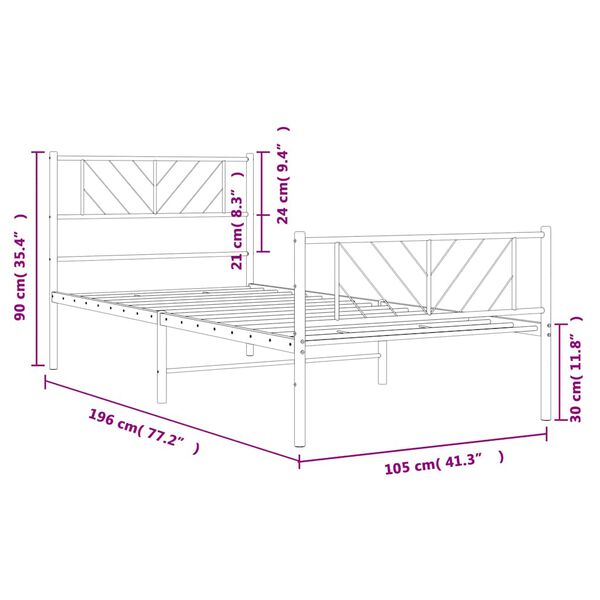 vidaXL Metal Bed Frame without Mattress with Footboard White 100x190cm