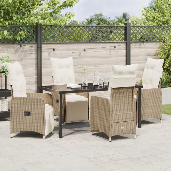 vidaXL Garden Dining Set with Cushion 5 pcs Beige Poly Rattan