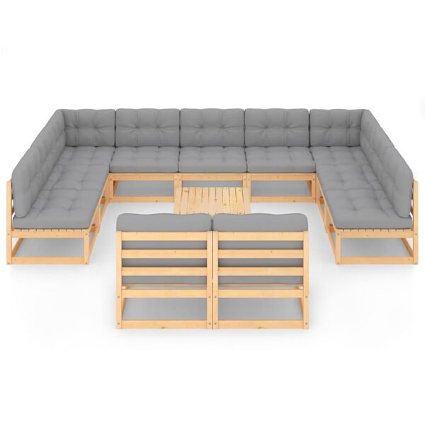 vidaXL 12 Piece Garden Lounge Set with Cushions Solid Pinewood