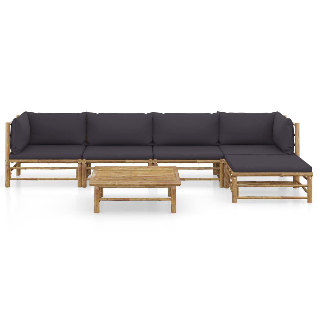 vidaXL 6 Piece Garden Lounge Set with Dark Grey Cushions Bamboo