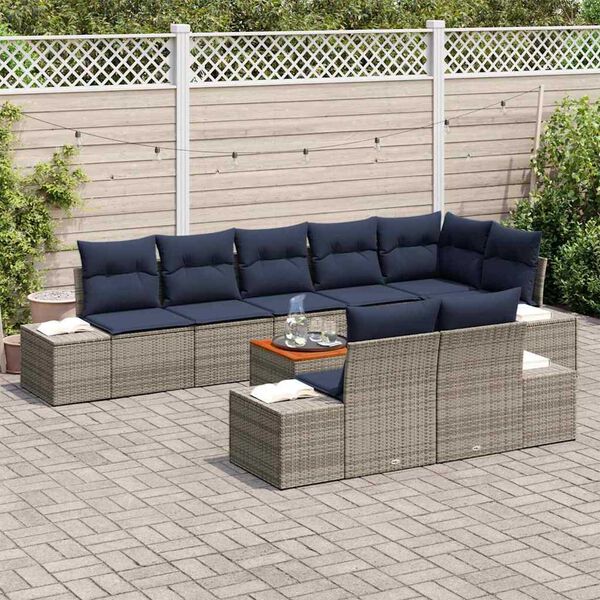 vidaXL Garden Sofa Set with Cushion 9 pcs Grey Poly rattan