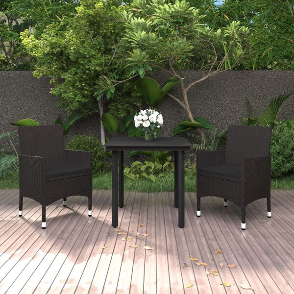 vidaXL 3 Piece Garden Dining Set Poly Rattan and Glass