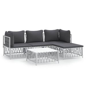 vidaXL 5 Piece Garden Lounge Set with Cushions White Steel
