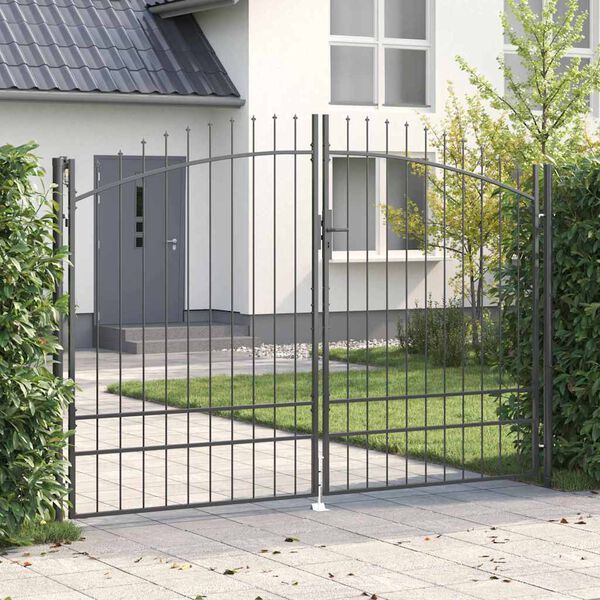 vidaXL Double Gate with Lock Grey 299.5 x 249.5 cm Steel