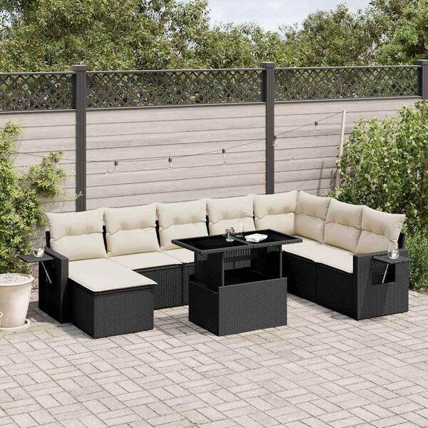 vidaXL 8 Piece Garden Sofa Set with Cushions Black Poly Rattan