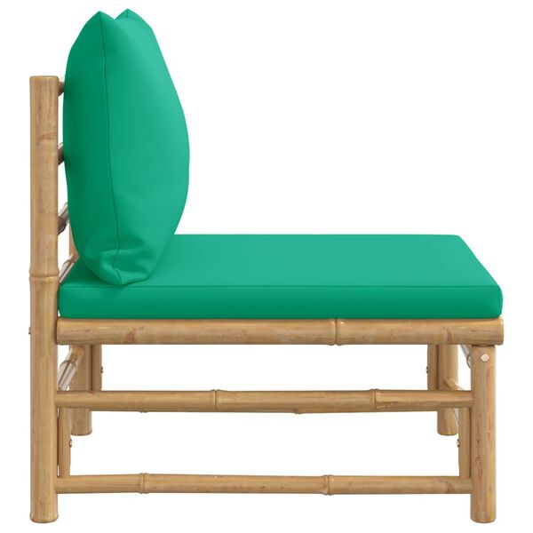 vidaXL Garden Middle Sofa with Green Cushions Bamboo