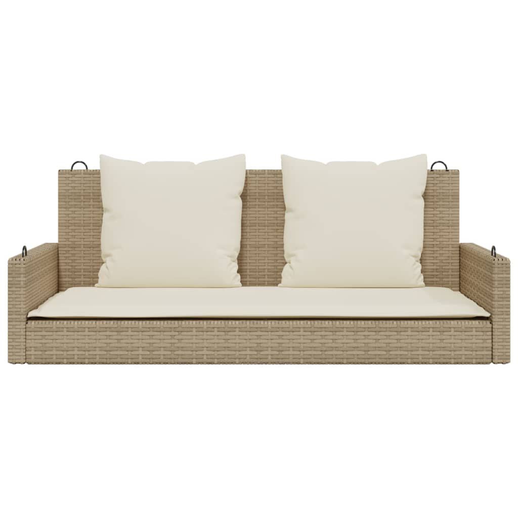 vidaXL Swing Bench with Cushions Beige 119x56x48 cm Poly Rattan