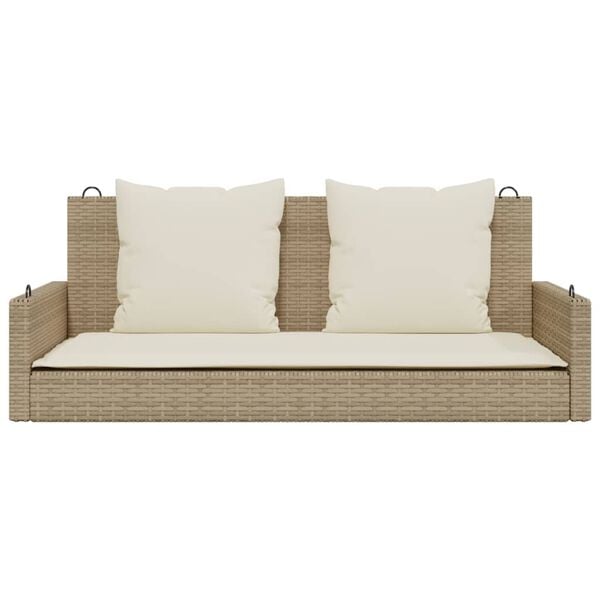 vidaXL Swing Bench with Cushions Beige 119x56x48 cm Poly Rattan