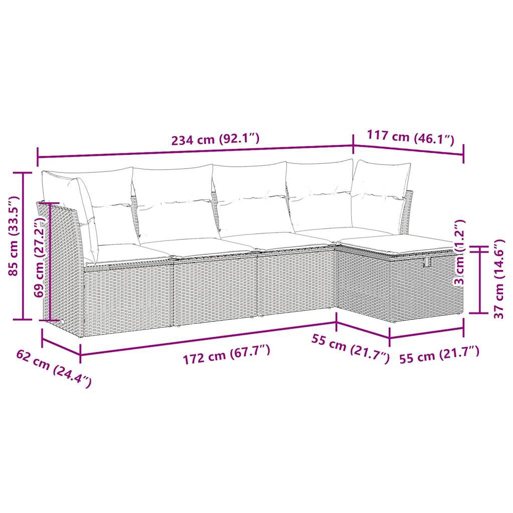 vidaXL 5 Piece Garden Sofa Set with Cushions Black Poly Rattan