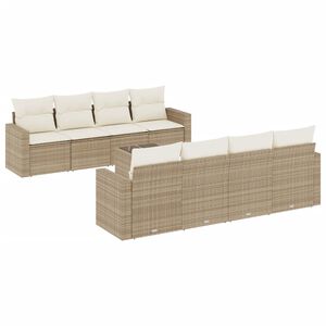 vidaXL 9 Piece Garden Sofa Set with Cushions Beige Poly Rattan