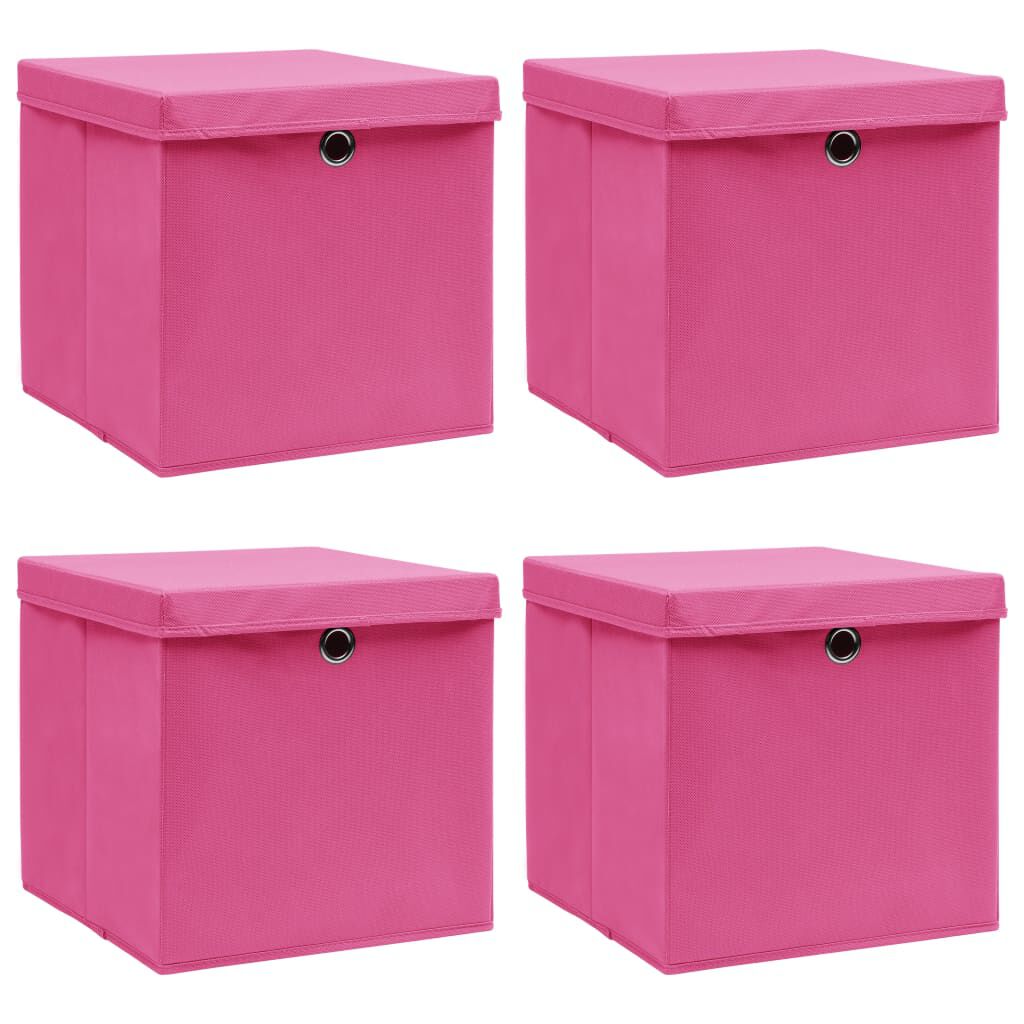vidaXL Storage Boxes with Lids 4 pcs Pink 32x32x32 cm Fabric