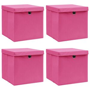 vidaXL Storage Boxes with Lids 4 pcs Pink 32x32x32 cm Fabric