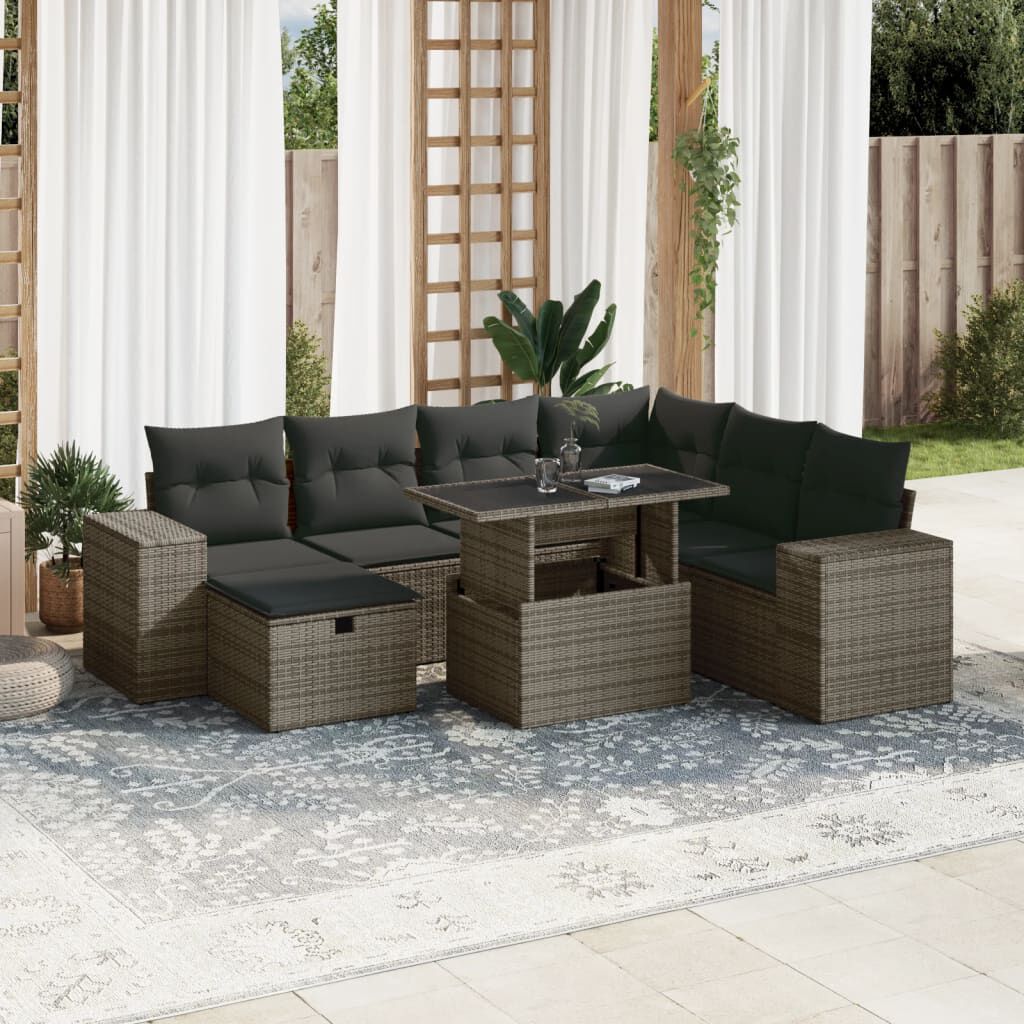 vidaXL 8 Piece Garden Sofa Set with Cushions Grey Poly Rattan