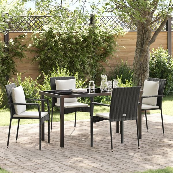 vidaXL Garden Dining Set with Cushion 5 pcs Black Poly Rattan