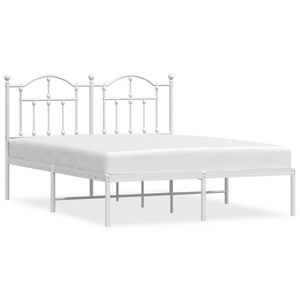 vidaXL Metal Bed Frame without Mattress with Headboard White 150x200cm