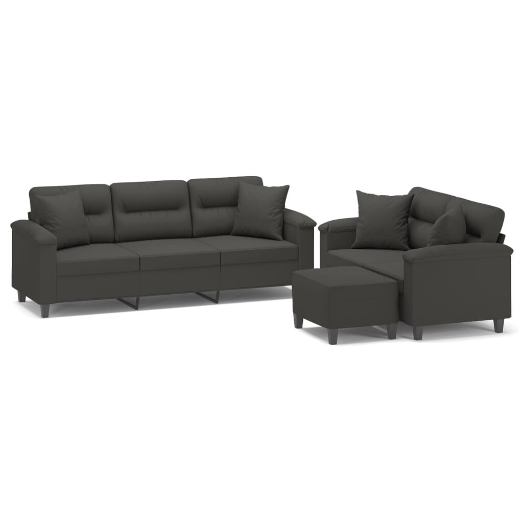 vidaXL 3 Piece Sofa Set with Pillows Dark Grey Microfibre Fabric