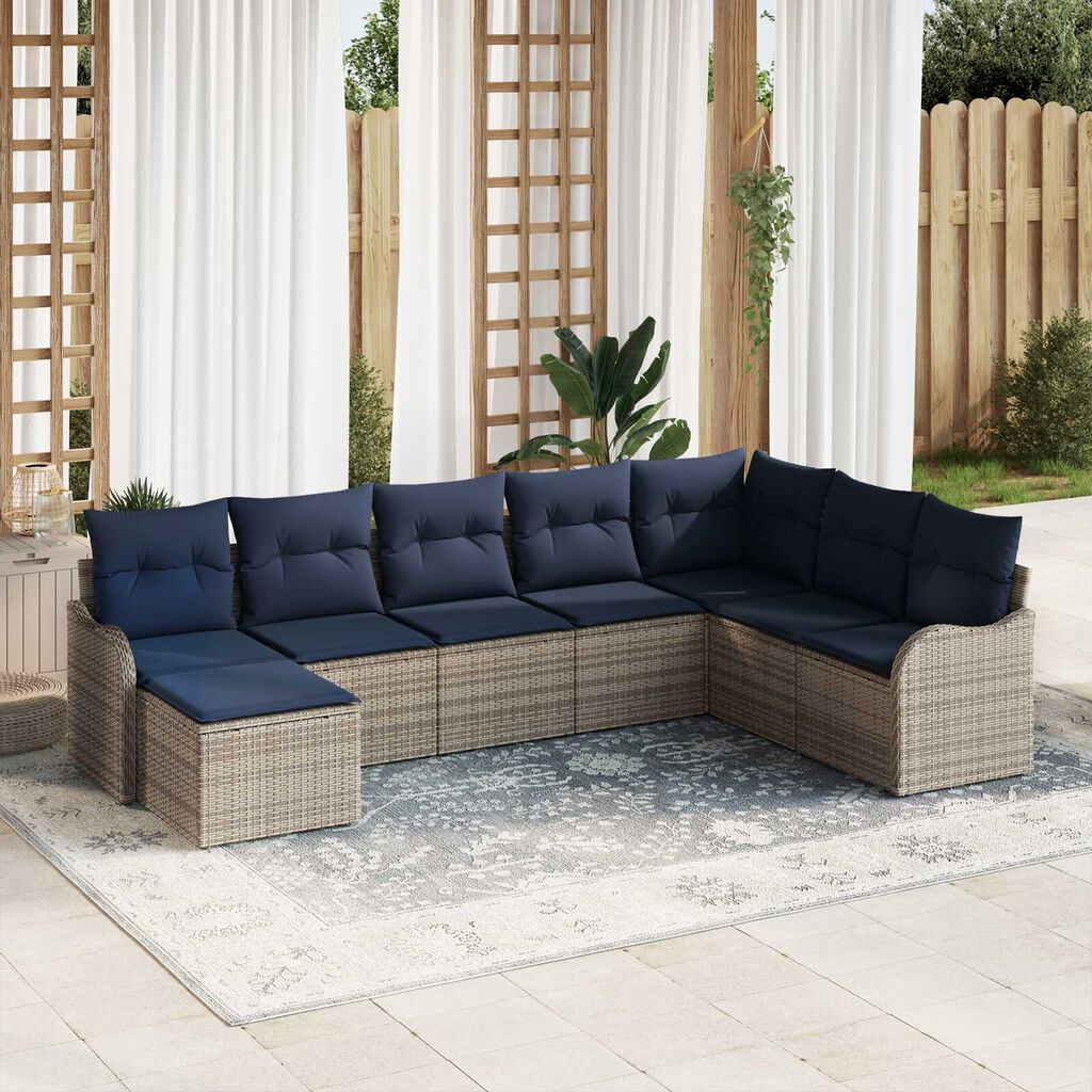 vidaXL 8 Piece Garden Sofa Set with Cushions in Grey Poly Rattan
