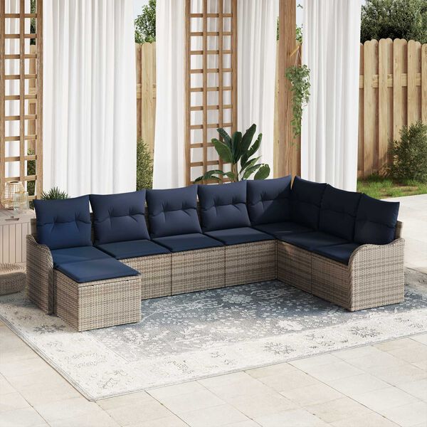 vidaXL 8 Piece Garden Sofa Set with Cushions in Grey Poly Rattan