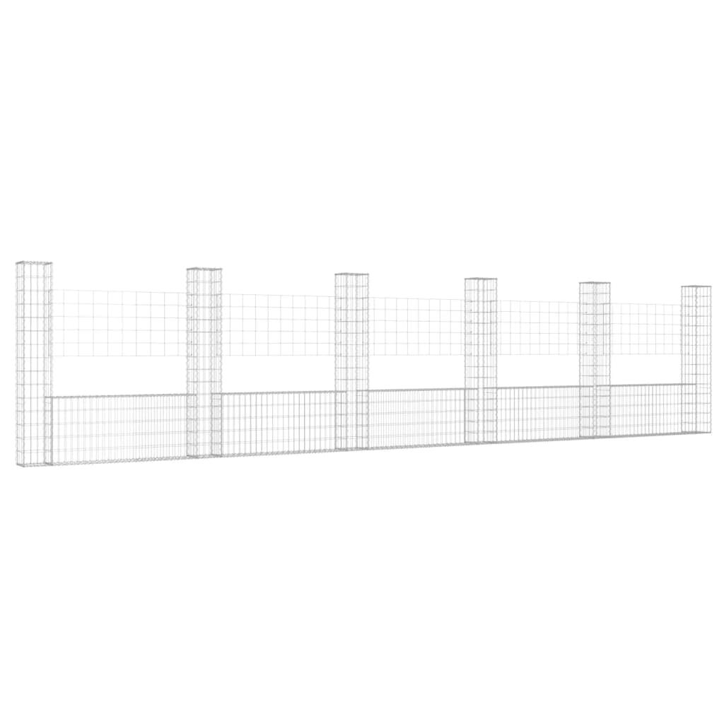 vidaXL U-shape Gabion Basket with 6 Posts Iron 620x20x150 cm