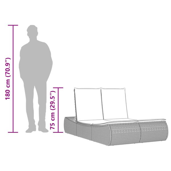 vidaXL Double Sun Lounger with Cushions Black Poly Rattan