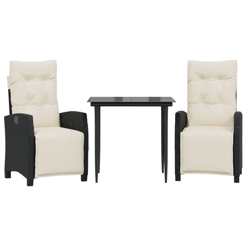 vidaXL 3 Piece Garden Dining Set with Cushions Black Poly Rattan