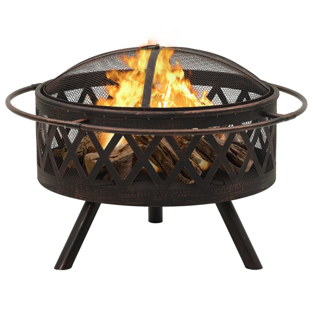 vidaXL Rustic Fire Pit with Poker 76 cm XXL Steel