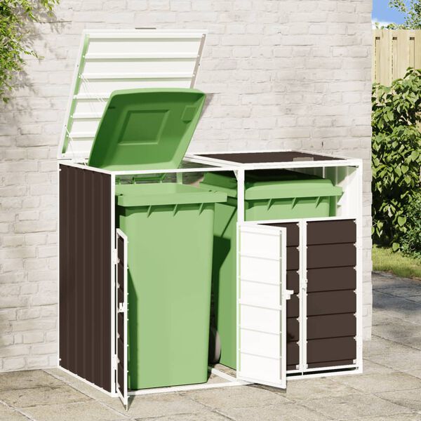 vidaXL Wheelie Bin Storage for Double Bins Brown 144x81x113 cm Steel