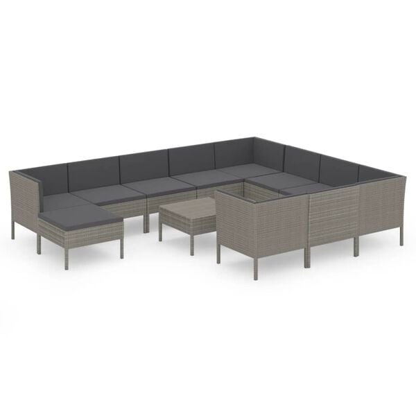 vidaXL 12 Piece Garden Lounge Set with Cushions Poly Rattan Grey