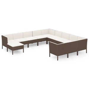 vidaXL 12 Piece Garden Lounge Set with Cushions Poly Rattan Brown