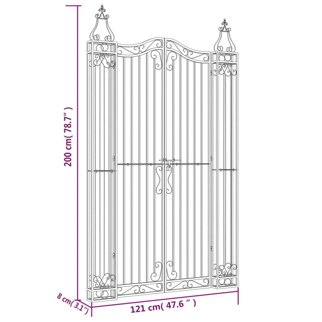 vidaXL Garden Gate Black 121x8x200 cm Wrought Iron