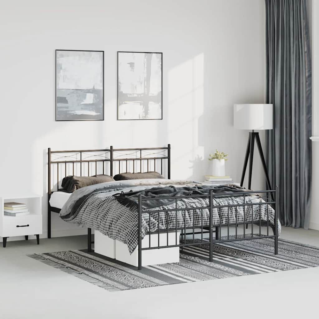 vidaXL Metal Bed Frame without Mattress with Footboard Black 135x190cm