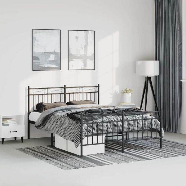 vidaXL Metal Bed Frame without Mattress with Footboard Black 135x190cm