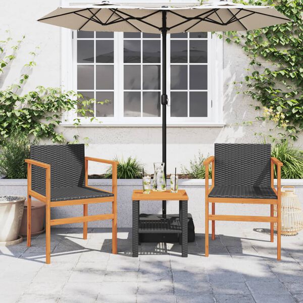 vidaXL Garden Chairs 2 pcs Black Poly Rattan&Solid Wood