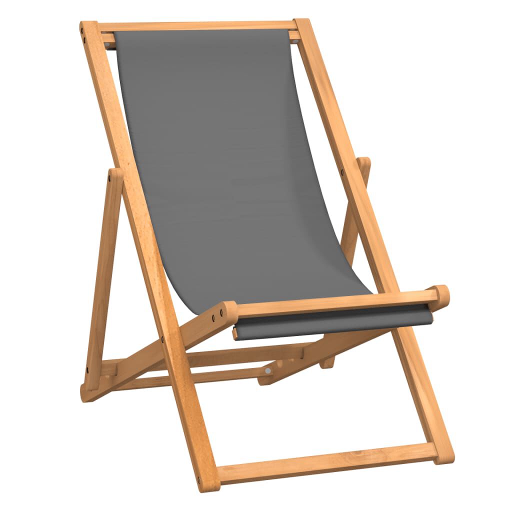 vidaXL Folding Beach Chair Solid Teak Wood Grey