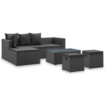 vidaXL 4 Piece Garden Lounge Set Black with Cushions Poly Rattan