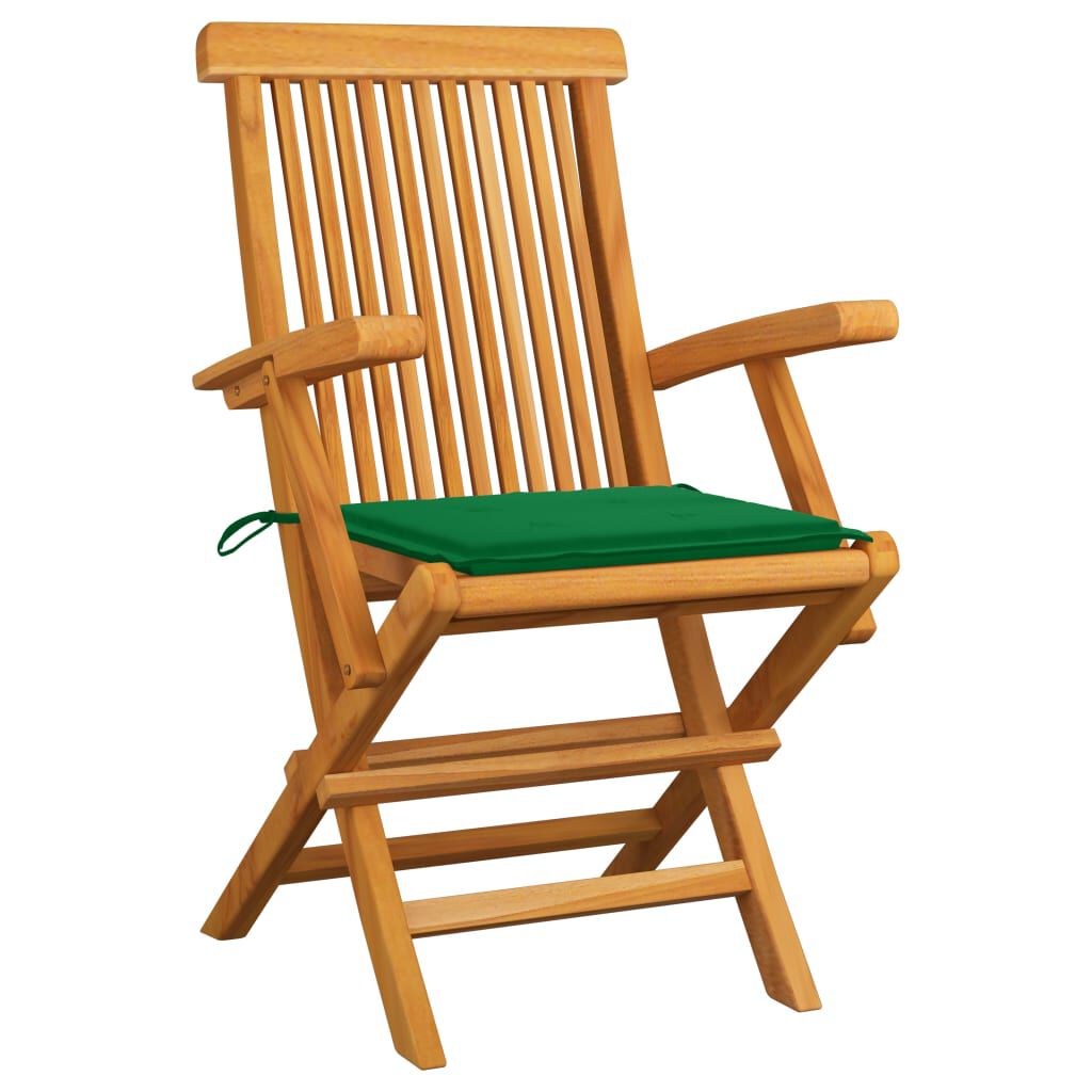 vidaXL Garden Chairs with Green Cushions 2 pcs Solid Teak Wood