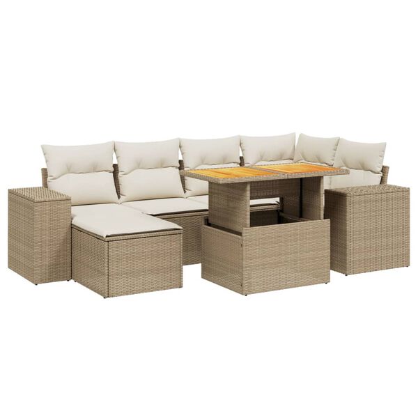 vidaXL 7 Piece Garden Sofa Set with Cushions Beige Poly Rattan