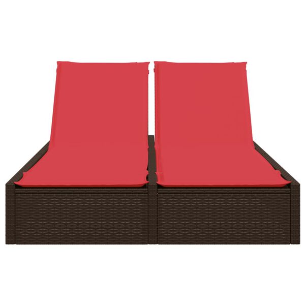 vidaXL Double Sun Lounger with Cushions Brown Poly Rattan